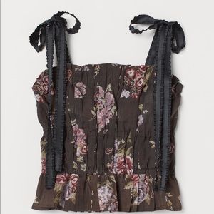 Brock collection x H&M tie shoulder brown top NWT